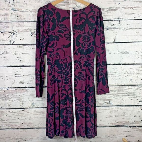 Soma Purple Black Floral Ultra Soft Stretch Twist Detail Dress [Size‎ Large] - Picture 2 of 7